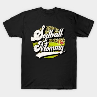 Softball Mommy Vintage Leopard Softball Family Matching T-Shirt